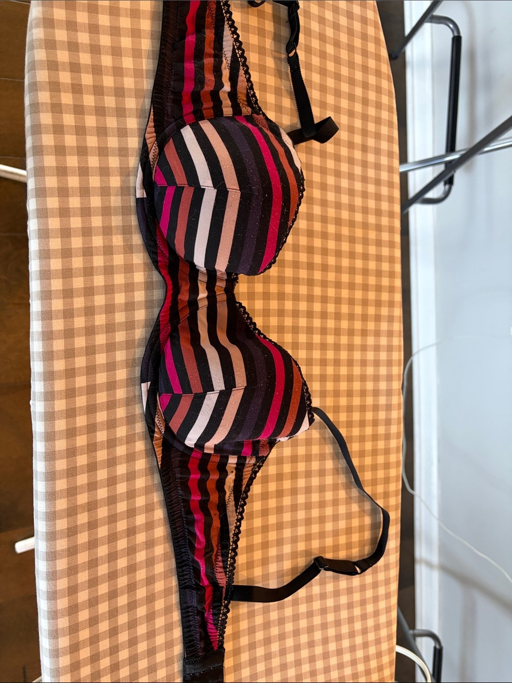Sonia Rykiel Black Bra with Pink and Red Stripe Detail